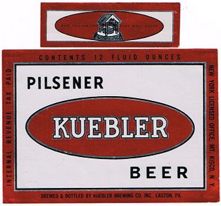 1939 Kuebler Pilsener beer 12oz metallic IRTP label set Easton, Pennsylvania