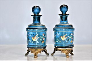 Pair of French Blue Glass Bottles
