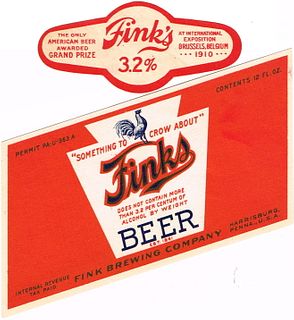 1934 Fink's Beer 12oz PA36-05 Harrisburg, Pennsylvania