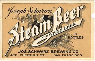 1910 John Schwarz' Steam Beer No Ref. San Francisco, California