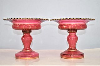Pair of Large Cranberry Comports