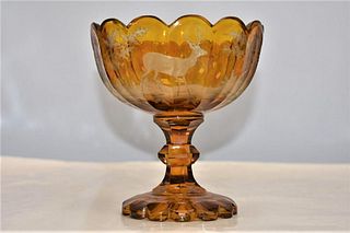 Bohemian Amber Engraved Bowl