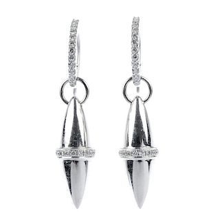 BOODLES - a pair of 18ct gold diamond 'velocity' ear pendants. Each designed as a tapered cylinder,