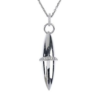 BOODLE & DUNTHORNE - a diamond 'velocity' pendant, on chain. The tapered cylindrical pendant, encirc