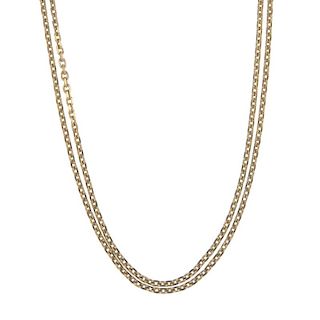 CHOPARD - an 18ct gold two-row necklace. Designed as two belcher-link chains, to the lobster claw cl