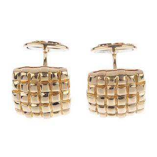 DE GRISOGONO - a pair of cufflinks. Each designed as a square-shape domed panel, with line detail, t