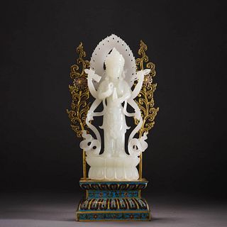 Carved White Jade Six-Armed Avalokitesvara