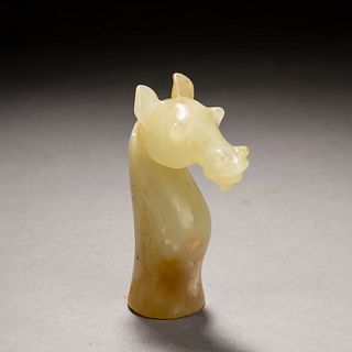 Carved Yellow Jade Head of Horse