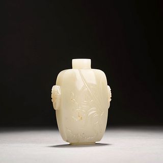 Carved White Jade Orchid Snuff Bottle