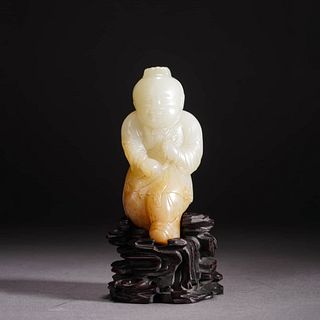 Carved White and Russet Jade Boy