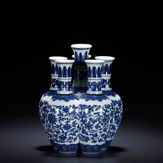 Blue and White Lotus Six-Spouts Vase