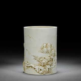 Carved Porcelain Brush Pot