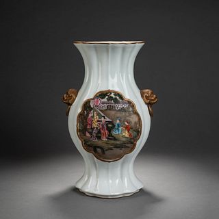 Famille Rose Figure Lion-Eared Vase