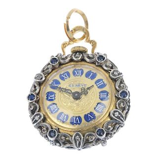 A late 19th century diamond, sapphire and enamel fob watch. The circular-shape Roman numeral dial, t