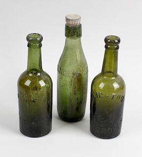 Two boxes containing a large collection of assorted glass bottles Shropshire interest, to include nu