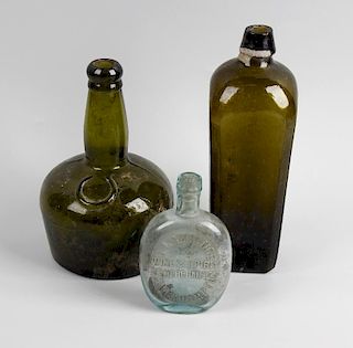 Two boxes containing a large collection of assorted glass bottles To include tapering Dutch-style gr