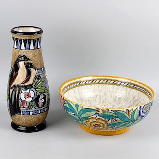 A Charlotte Rhead bowl, of circular form, having floral decorated body in yellow, green, pink and bl
