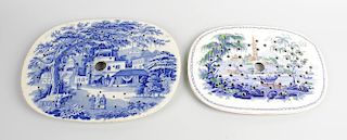 A group of seven 19th century pottery drainers. To include an 'Eastern Street Scene' pattern by Rile