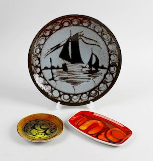 A mixed selection of ceramics. Comprising four items of Poole Pottery, circa 1970s, an 'Aegean' dish