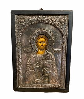 950 Silver Religious Icon Plaque of Jesus 