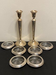 Collection Sterling Silver Candlesticks Coasters 