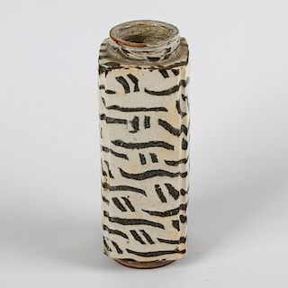 An unusual Japanese studio pottery vase in the manner of Shoji Hamada, of tall square section with f