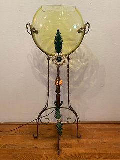 ART DECO Vaseline Glass Fishbowl Stand 