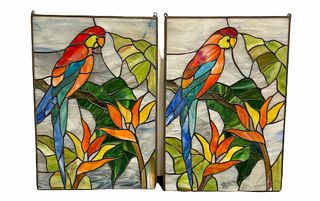 Two Contemporary Stain Glass Parrot Windows