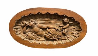 Carved Wood Plaque of Sea Nymph with Angel