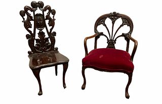 2 19th Century Carved Wood Chairs