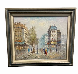 Signed BURNETT Oil on Canvas of Parisian Scene 