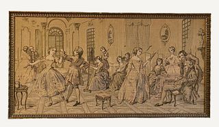 Antique Belgian Tapestry Depicting a Parlor Scene