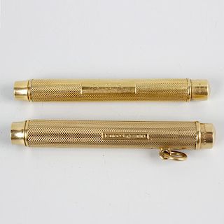 An 18ct gold Sampson Mordan & Co. retractable pencil of telescopic form with further Asprey retailer