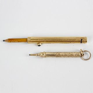 A Sampson Mordan & Co. yellow metal retractable pencil, of telescopic form having foliate engraved b