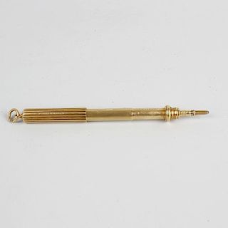 A Sampson Mordan & Co. 15ct gold retractable pencil, of cylindrical form having ribbed outer case an