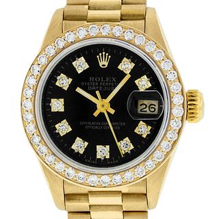 Rolex Ladies Datejust Watch 18K Yellow Gold Black