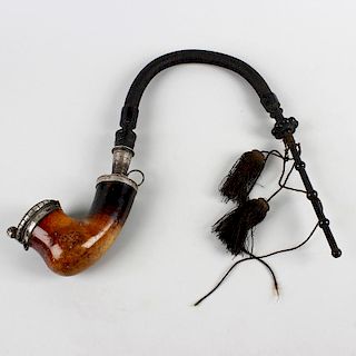 A 19th century white metal-mounted meerschaum pipe. Of calabash type, the hinged metal cover with r