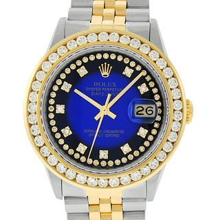 Rolex Mens Datejust Watch SS & 18K Yellow Gold Blue