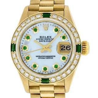Rolex Ladies Datejust Watch 18K Yellow Gold MOP Emerald
