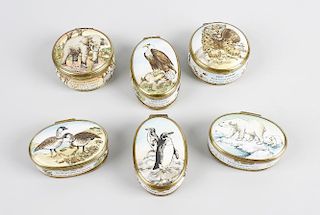 A cased set of six Halcyon Days limited edition enamel boxes. World Wildlife Collection UK Edition,