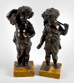 A pair of late 18th / early 19th century French bronze figures, modelled as Summer and Autumn from t