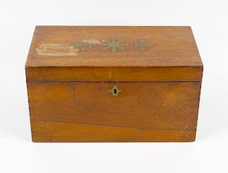 Two Regency tea caddies. The first of casket form having inlaid banded decoration and engraved prese