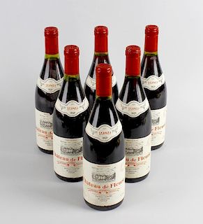 Six bottles of Chateau de Fleurie 1989, 750 ml, 13% volume. <br><br>Displaying some sediment to cont