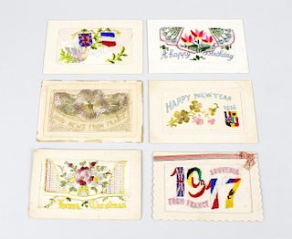 A collection of French-manufactured World War I era woven silk postcards.To include greetings cards,