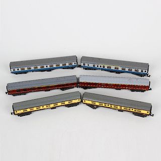 A box containing a good mixed selection of boxed and unboxed N gauge model railway passenger coaches