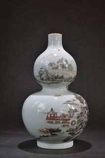 Gilt Decorated and Grisaille Landscape Double-Gourd-Shape Vase
