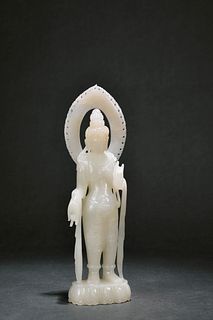 Carved Hetian White Jade Figure of Maitreya