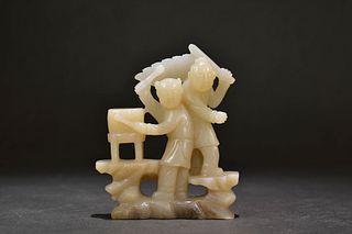 Carved Hetian Jade Boy and Drum Ornament