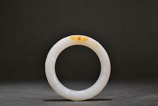 Carved Hetian Russet and White Jade  Bangle