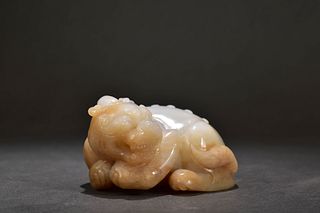 Carved Hetian Jade Mythical Beast Paper Weight
